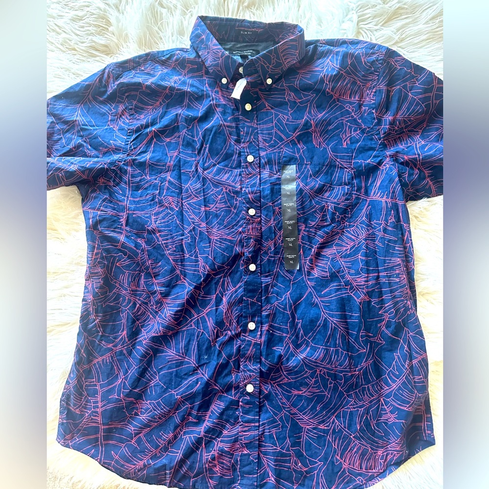 BANANA REPUBLIC Mens Navy & Red Button Down